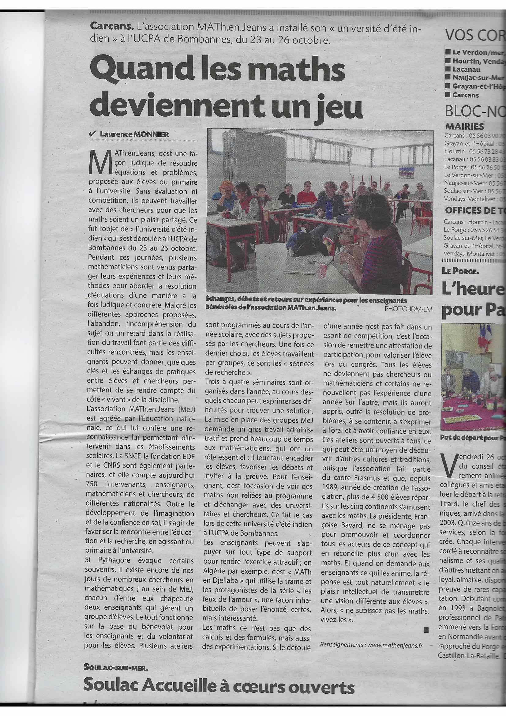 MeJ dans le journal du Médoc 02/11/2018