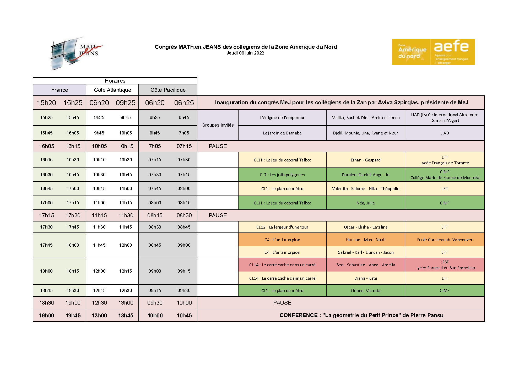 Congrès Amérique du nord -jeudi 9 juin